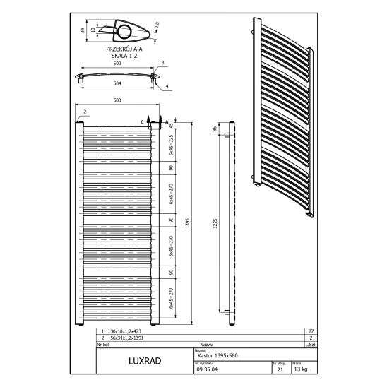Set Elektrischer Heizkörper Luxrad Kastor Elektro KAST1395580S040ERG, Elektro-Heizstab Luxrad GLX GLX600CZ