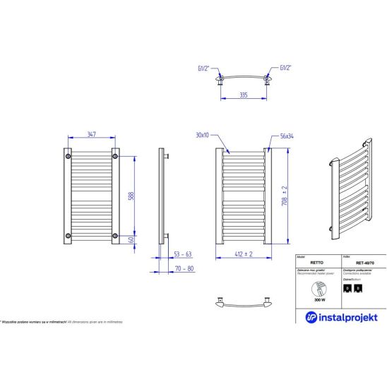 Set Thermostatset Instal Projekt Z17 606400001, Badezimmerheizkörper Instal Projekt Retto RET-40/70