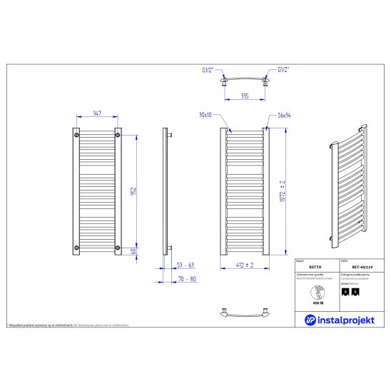 Set Thermostatset Instal Projekt Z17 606400001C31, Badezimmerheizkörper Instal Projekt Retto RET-40/110C31