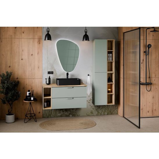 Set Unterschrank Comad Aster Green ASTER GREEN 82-60-46-2S, Naphtha-Arbeitsplatte Comad Ovalia Cremona OVALIA CREMONA 89-100-46 M, CLOUD FREE WHITE ( E-6588 ), CREMONA UN 81-20-44 SM