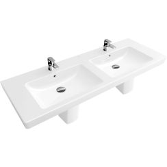 Villeroy & Boch Subway 2.0 Waschbecken 130x47 cm rechteckig Klassisch-Möbel-mit Blatt-Doppelt weiß 7175D001