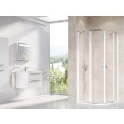 Ravak Chrome Dusche 80x80 cm halbrund weiß Glanz/durchsichtiges Glas 3Q140100Z1