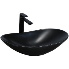 Rea Royal Waschbecken 62x36 cm oval Aufsatzwaschbecken schwarz REA-U0442