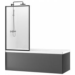 Rea Lagos Badewannenabtrennung 80 cm einteilig schwarz Matte/durchsichtiges Glas REA-K7633