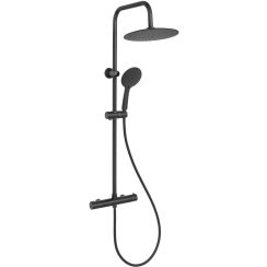 Invena Musta Duschset Wandmontage mit Thermostat mit Regenbrause schwarz AU-84-004
