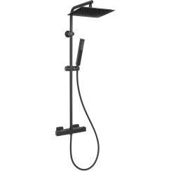 Invena Svart Duschset Wandmontage mit Thermostat mit Regenbrause schwarz AU-85-004