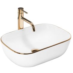 Rea Belinda Slim Waschbecken 46.5x33 cm rechteckig Aufsatzwaschbecken weiß-gold REA-U8736