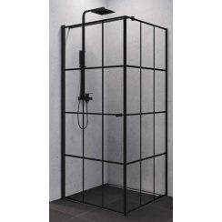 New Trendy Superia Black Dusche 90x90 cm quadratisch schwarz Matte/Glas mit Muster K-0598