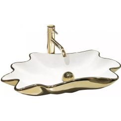 Rea Infinity Waschbecken 62x33 cm Aufsatzwaschbecken weiß-gold REA-U3400