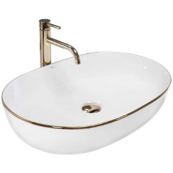 Rea Cleo Waschbecken 60.5x41 cm oval Aufsatzwaschbecken weiß-gold REA-U6211