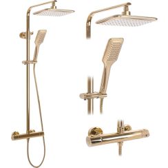 Rea Tom Duschset Wandmontage mit Thermostat mit Regenbrause gold REA-P7102