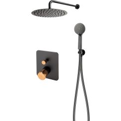 FDesign Ardesia Duschset Unterputz mit Regenbrause schwarz-gold FD1-ARD-7PSET1-25