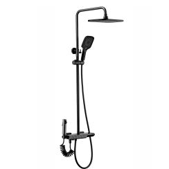 Rea Rob Duschset Wandmontage mit Thermostat mit Regenbrause schwarz REA-P6627