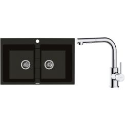 Set Granitspüle Oltens Gravan 72400300, Küchenarmatur Oltens Myvat 35205100