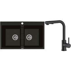 Set Granitspüle Oltens Gravan 72400300, Küchenarmatur Oltens Myvat 35205300