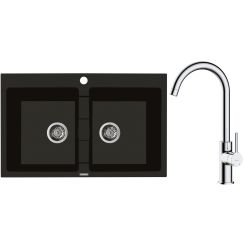 Set Granitspüle Oltens Gravan 72400300, Küchenarmatur Oltens Skafta 35206100