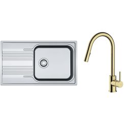 Set Küchenarmatur Oltens Litla 35204800, Stahlspüle Franke Smart 101.0368.324