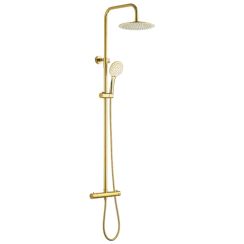 Invena Gold Duschset Wandmontage mit Thermostat mit Regenbrause gold AU-16-009