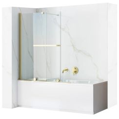 Rea Fabian Badewannenabtrennung 100 cm zweigeteilt gold Glanz/durchsichtiges Glas REA-K6526