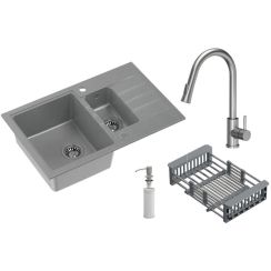 Quadron Comfort 156 waschbecken mit wasserhahn und zubehör grau/stahl HCQP57850SZ_3673500BS