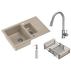 Quadron Comfort 156 waschbecken mit wasserhahn und zubehör beige/stahl HCQP57850BEZK_3673500BS