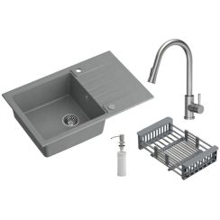 Quadron Comfort 111 waschbecken mit wasserhahn und zubehör grau/stahl HCQP7850SZK_3673500BS