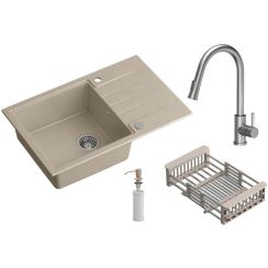 Quadron Comfort 111 waschbecken mit wasserhahn und zubehör beige/stahl HCQP7850BEZK_3673500BS