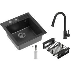 Quadron Comfort 110 waschbecken mit wasserhahn und zubehör schwarz/schwarz HCQP5052CZK_3673500BLM
