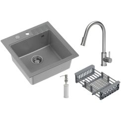 Quadron Comfort 110 waschbecken mit wasserhahn und zubehör grau/stahl HCQP5052SZK_3673500BS