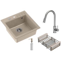 Quadron Comfort 110 waschbecken mit wasserhahn und zubehör beige/stahl HCQP5052BEZK_3673500BS