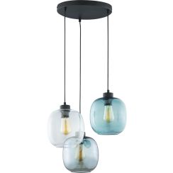 TK Lighting Elio Pendelleuchte 3x15 W schwarz-transparent-blau-graphit 3184