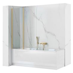 Rea Agat Badewannenabtrennung 80 cm zweigeteilt gold gebürstet/durchsichtiges Glas REA-W2500