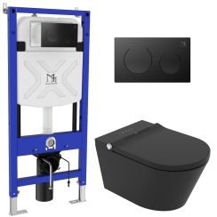 Major&Maker Black Pearl + Coral Black Dusch-WC mit Gestell hängend Spülrandlos schwarz 4030FS200302B