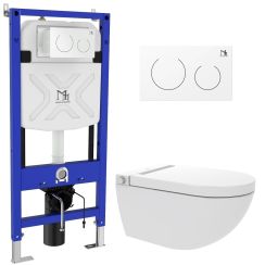 Major&Maker Royal + Coral White Dusch-WC mit Vorwandelement und Betätigungsplatte hängend Spülrandlos weiß I65S200302W