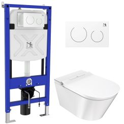 Major&Maker Deluxe A + Coral White Dusch-WC mit Vorwandelement und Betätigungsplatte hängend Spülrandlos weiß 4020FWS200302W