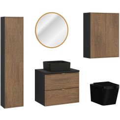 Set WC-Becken mit Absenkautomatik-Sitz Comad Wall Hung Toilet WALL HUNG TOILET BLACK (E-1060A), Spiegel Comad Hestia LUSTROHESTIA60, TALIA CASELLA 80-30-1D, UM-6276SLIM40BLACKDP, TALIA CASELLA 82-60-46-2S, TALIA CASELLA 81-30-1D, BLACK 89-60-46 L
