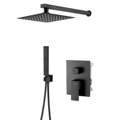 Invena Paros Duschset Unterputz mit Regenbrause schwarz BS-09-004