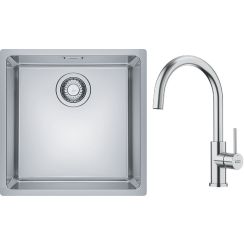 Set Edelstahlspüle Franke Maris 122.0543.995, Küchenarmatur Franke Smart Glenda 115.0747.473