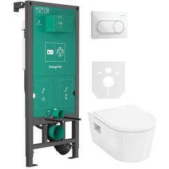 Set WC-Becken mit Absenkautomatik-Sitz Hansgrohe EluPura Original S 60288450, Unterputzrahmen Hansgrohe iFrame universal 01022180, 66002700