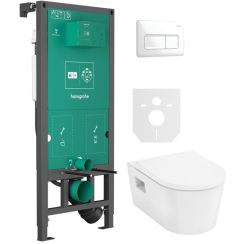 Set WC-Becken mit Absenkautomatik-Sitz Hansgrohe EluPura Original S 60288450, Unterputzrahmen Hansgrohe iFrame universal 01022180, 66001450