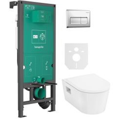 Set WC-Becken mit Absenkautomatik-Sitz Hansgrohe EluPura Original S 60288450, Unterputzrahmen Hansgrohe iFrame universal 01022180, 66001000