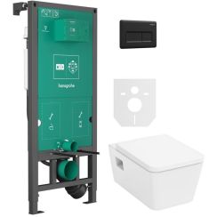 Set WC-Becken mit Absenkautomatik-Sitz Hansgrohe EluPura Original Q 60289450, Unterputzrahmen Hansgrohe iFrame universal 01022180, 66001670