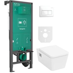 Set WC-Becken mit Absenkautomatik-Sitz Hansgrohe EluPura Original Q 60289450, Unterputzrahmen Hansgrohe iFrame universal 01022180, 66001700