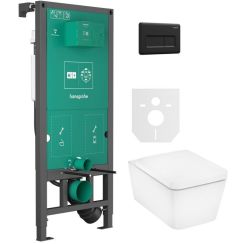 Set WC-Becken mit Absenkautomatik-Sitz Hansgrohe EluPura Q 60293450, Unterputzrahmen Hansgrohe iFrame universal 01022180, 66001670