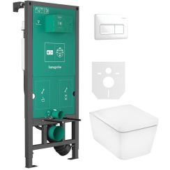 Set WC-Becken mit Absenkautomatik-Sitz Hansgrohe EluPura Q 60293450, Unterputzrahmen Hansgrohe iFrame universal 01022180, 66001700