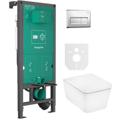 Set WC-Becken mit Absenkautomatik-Sitz Hansgrohe EluPura Q 60293450, Unterputzrahmen Hansgrohe iFrame universal 01022180, 66001000