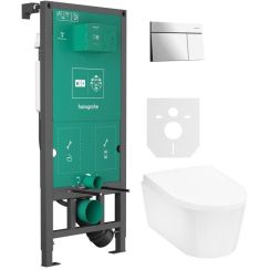 Set Betätigungsplatte Hansgrohe Element E 66003000, WC-Becken Hansgrohe EluPura S 60193450, 01022180, 60148450