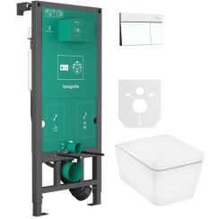 Set WC-Becken mit Absenkautomatik-Sitz Hansgrohe EluPura Q 60293450, Betätigungsplatte Hansgrohe Element E 66003700, 01022180