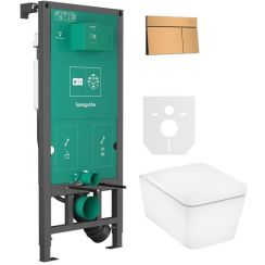 Set WC-Becken mit Absenkautomatik-Sitz Hansgrohe EluPura Q 60293450, Betätigungsplatte Hansgrohe Element E 66003140, 01022180