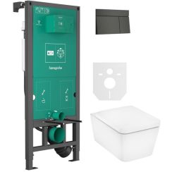 Set WC-Becken mit Absenkautomatik-Sitz Hansgrohe EluPura Q 60293450, Betätigungsplatte Hansgrohe Element E 66003340, 01022180
